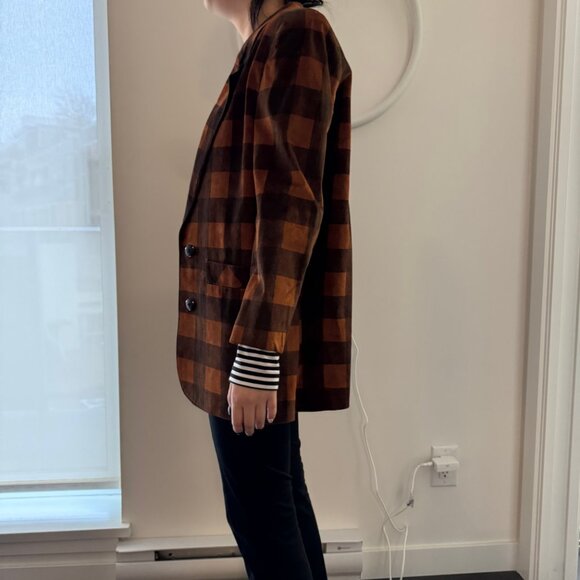 Vintage Danier Leather Suede Blazer Jacket Orange Checker Size XS Preowned - Picture 5 of 12